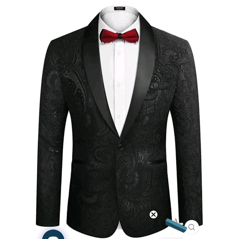 MEN'S COOFANDY Luxury Embroidered BLAZER‎ XL Men Black